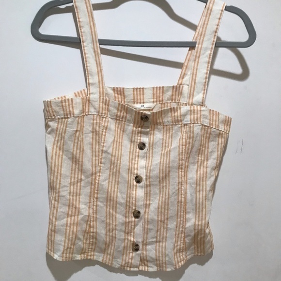 H&M linen blend crop top size S NWT straps yellow stripes - Picture 1 of 4